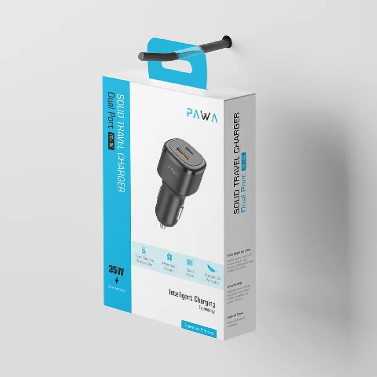 Pawa Solid Car Charger Dual USB Port 2.4A - Black