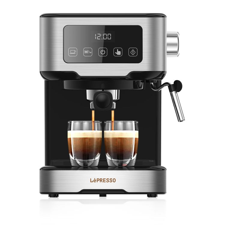 LePresso Digital Coffee Machine with 20 Bar Pressure Pump, High Pressure Frothing, Pre-Brew System, 1100W Rated Power, 1.5L Tank Capacity  - Black