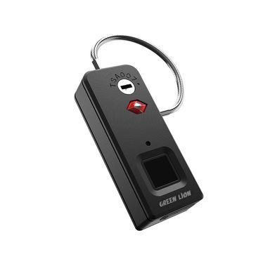 Green Lion Mini Fingerprint Padlock with Anti-Theft Protection, 10 Fingerprint Sets, Red, Blue & Green Indicator Lights, 90 Days Standby Time - Black