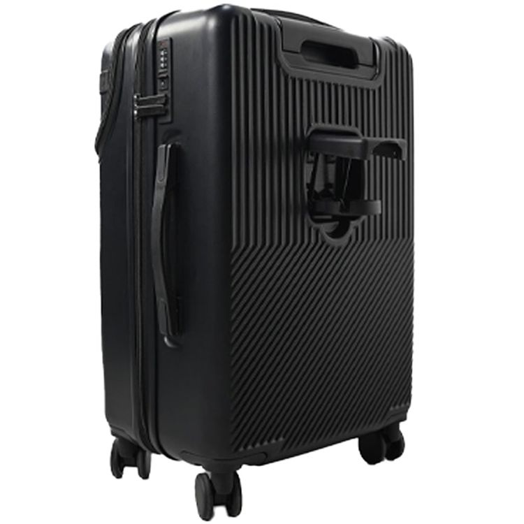  Levelo Odyssey 22" Front Opening LID Travel Luggage,30KG Weight Bearing, Shock Resistance, 360° Wheels Rotation, Telescopic Handle - Black
