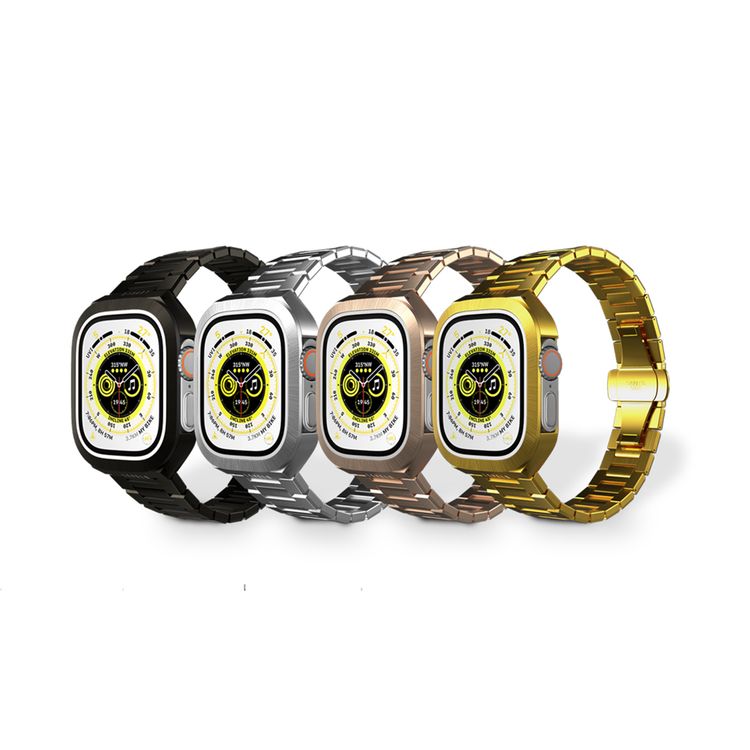 Levelo Royal Stainless Steel Strap & Case for Apple Watch 49mm, Butterfly Clasp, Adjustable Links, Quick & Convenient Removal - Black