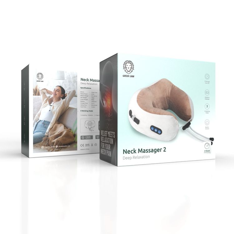 Green Lion Neck Massager 2, Lightweight and Easy to Carry, Vibration Massage, Deep Relaxation, 2 Hours Working Time, 3.7 W Rated Power, Button Control - Gray