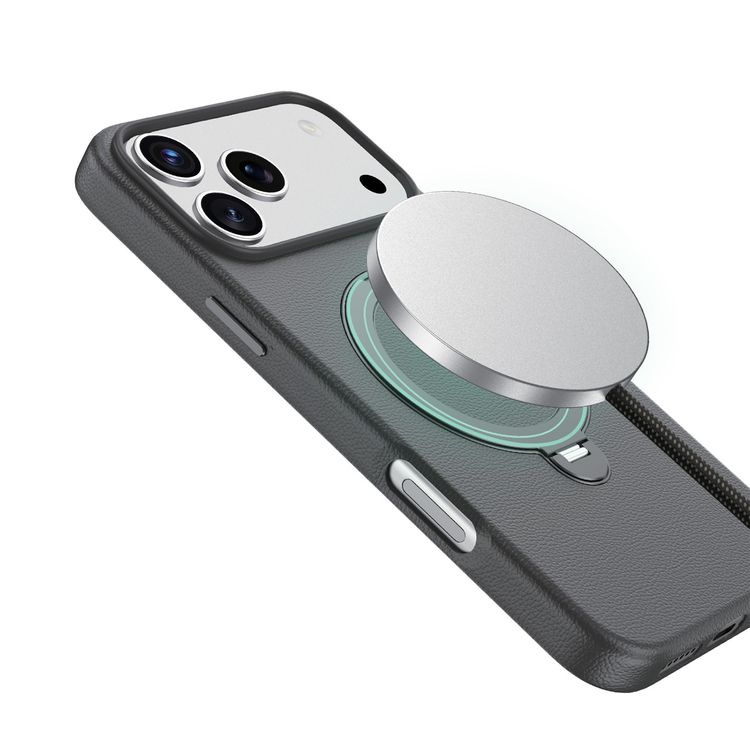 Green Lion Minster Leather MagSafe Case with Foldable Stand Design for iPhone 17 Pro, Anti-Fingerprint, 360° Rotatable Stand, Anti-Scratch, Camera Protection, Comfortable Grip - Black