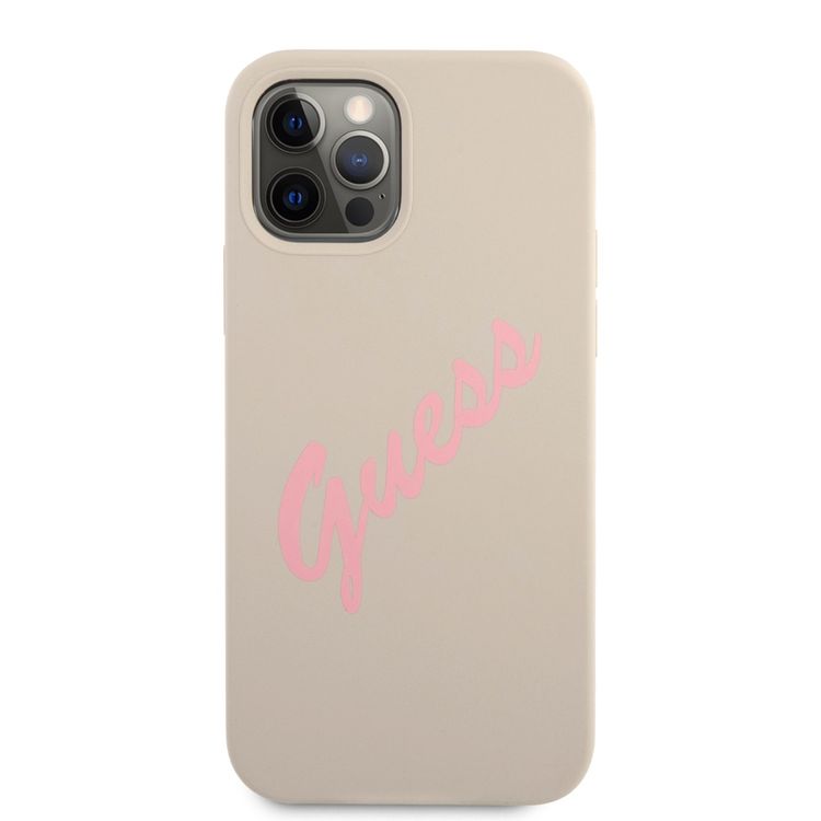 CG MOBILE Guess Silicone Vintage Hard Case With Pink Script, Easy Access to All Ports, Anti-Scratch, Shock-Absorption & Drop Protection Back Cover