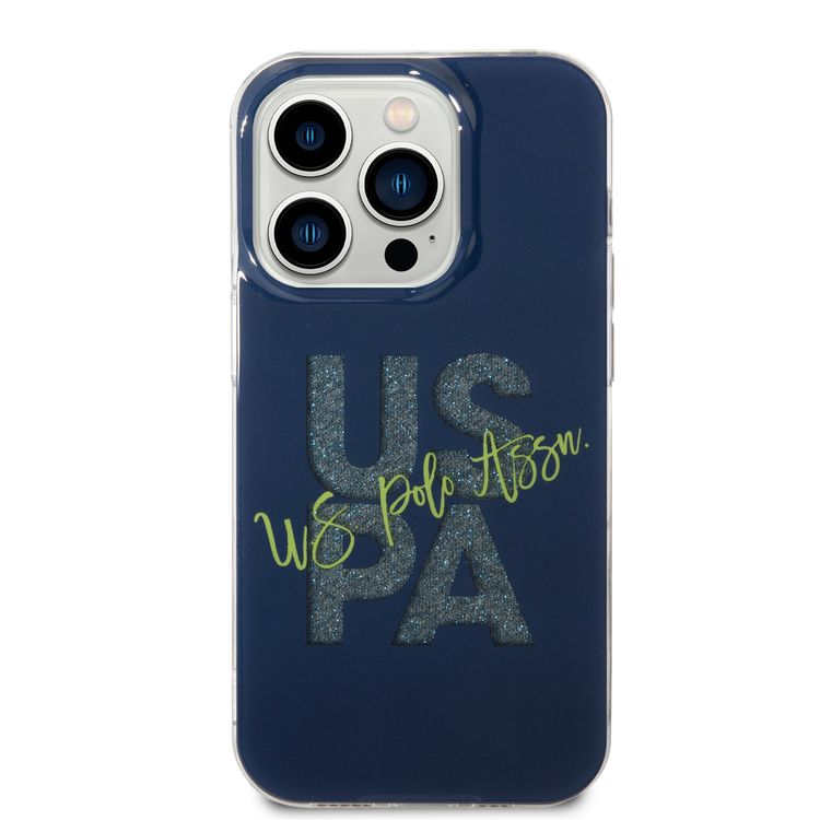U.S.Polo Assn. IML Glitter Script Card Case for iPhone 15 Pro - Black - القوات البحرية