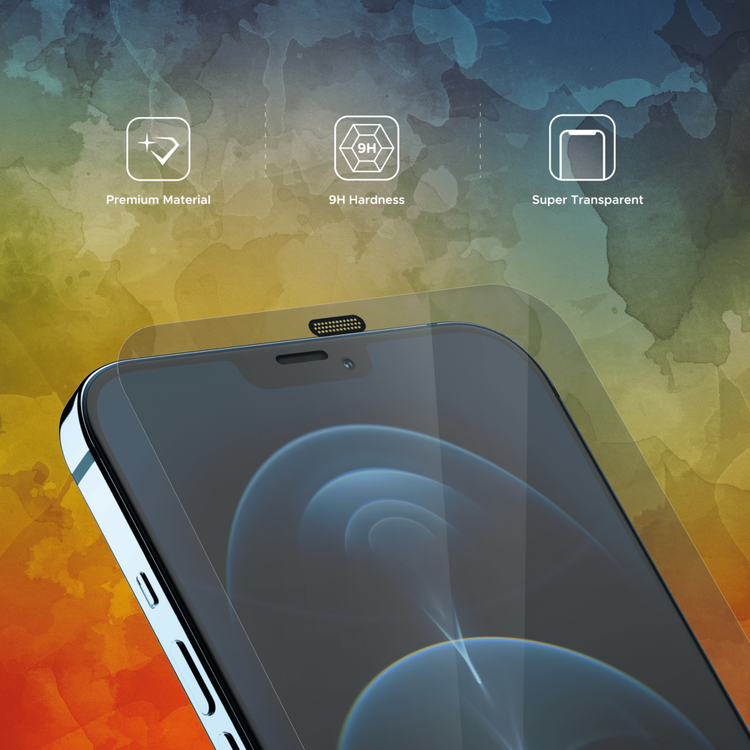 واقي شاشة ليبرتي جارد كامل الحواف المستديرة لهاتف iPhone 12 Pro Max مع فلتر للغبار، مضاد لبصمات الأصابع، معزز بشكل مزدوج - شفاف