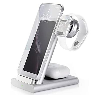 Coteetci CS5700 3 in 1 Aluminum Multifunctional Wireless Charging Base - Silver