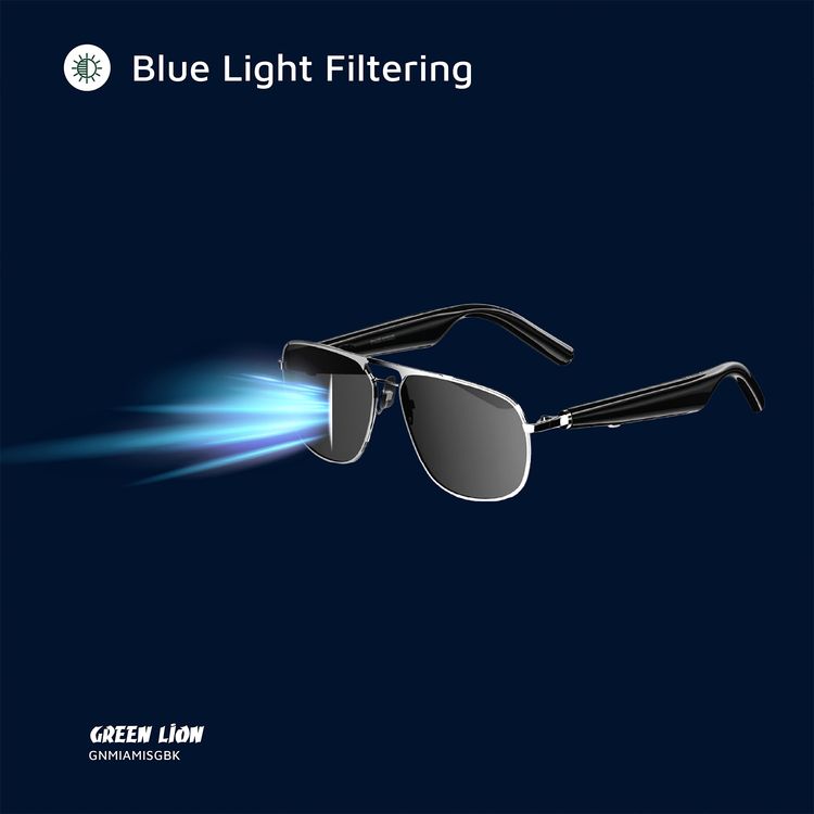 Green Lion Miami Smart Glasses, 85mAh Battery Capacity, Bluetooth Version 5.3, Magnetic Charging Time, 70 Minutes Charging Time, 4-6 Hours Play Time - Black