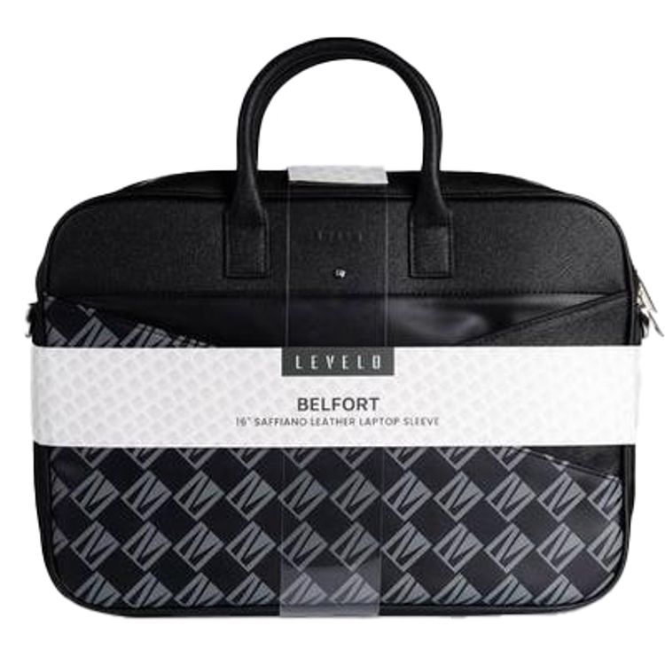 حقيبة لاب توب Levelo Belfort Saffiano بشعار LVL Signature - أسود