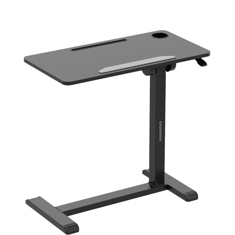 Porodo Bedside & Standing Desk for Tablet & Laptop with Cup Holder, Adjustable Height, 10kg Maximum Load, Hidden Wheel Design, Up to 90° Tilt Angle - Black