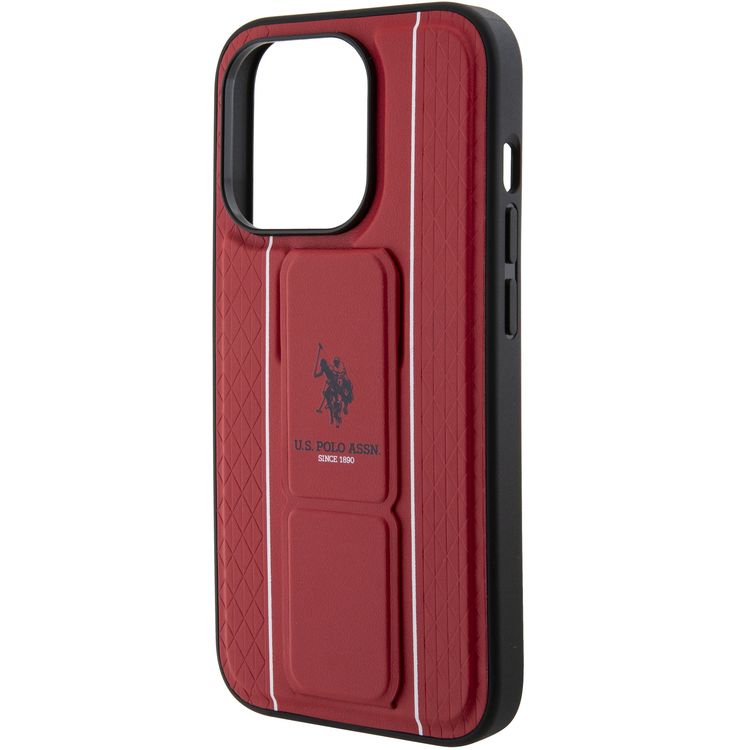 يو اس بولو أسن. حافظة بمسند من جلد البولي يوريثان بنمط محكم لسلسلة هواتف iPhone 15 - أحمر - iPhone 15 Pro