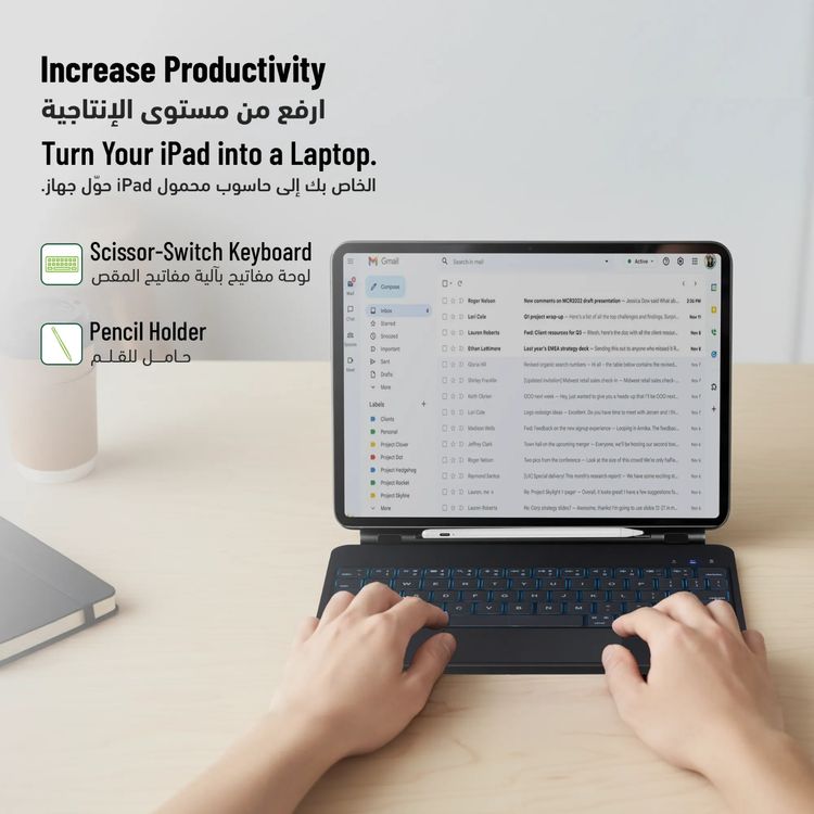 Green Lion Magic Keyboard Case for iPad Air 11", 10 m Operating Distance, Type-C Charging Port, Pencil Holder - Black