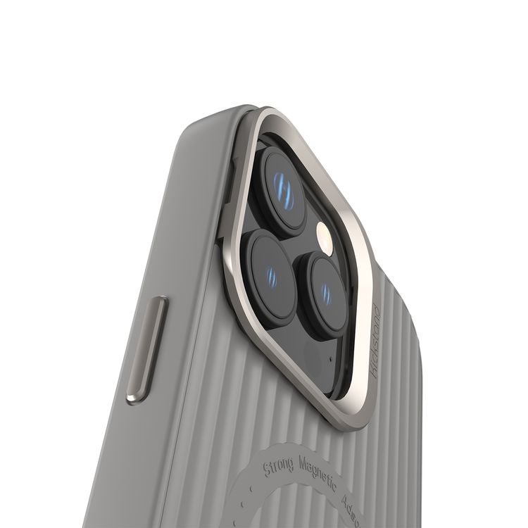 Levelo Livia Case for iPhone 16 Pro with MagSafe Compatibility, Impact-Resistant Corners, Built-in Kickstand, TPU with Silicone Surface, Metal Camera Ring - Gray