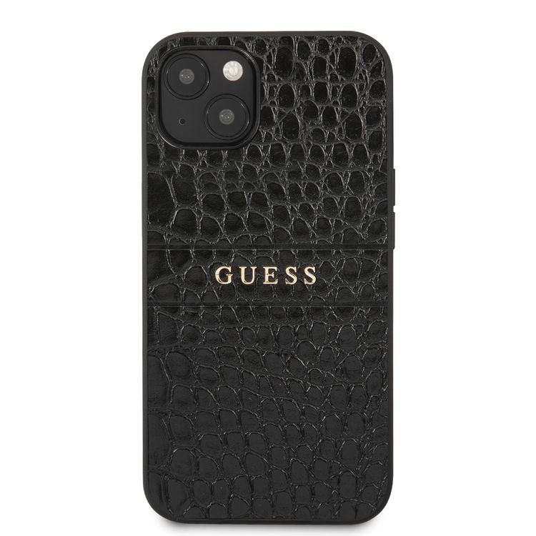 CG MOBILE Guess PU Leather Croco Case Hot Stamped Lines & Metal Logo Compatible for iPhone 13 (6.1") Anti-Scratch, Easy Access to All Ports, Shock Absorption