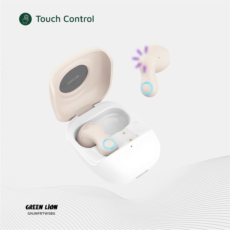 Green Lion Jenifer True Wireless Earbuds TWS, Touch Control, Voice Assistant, Breathing Lights, Clear Call Quality - Beige