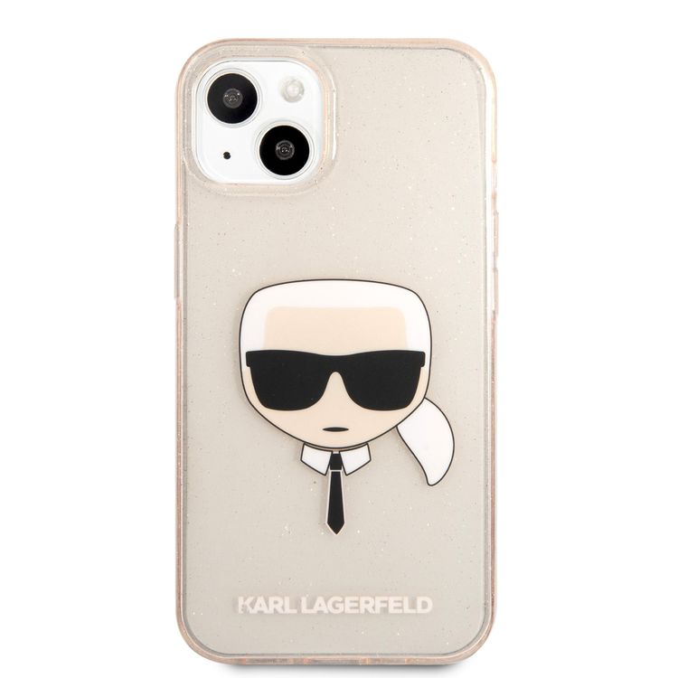 Karl Lagerfeld TPU Full Glitter Karl Head Case For iPhone 13 (6.1 ), Durable, Shockproof, Bumper Protection, Anti-Scratch - Gold