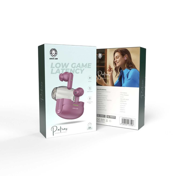 Green Lion Patras Wireless Earbuds, Hands-Free Calls, Multifunction Touch, 4.5 Hours Talk Time, 4 Hours Play Time, 83 Days Standby Time, Bluetooth Version 5.3 - Burgundy