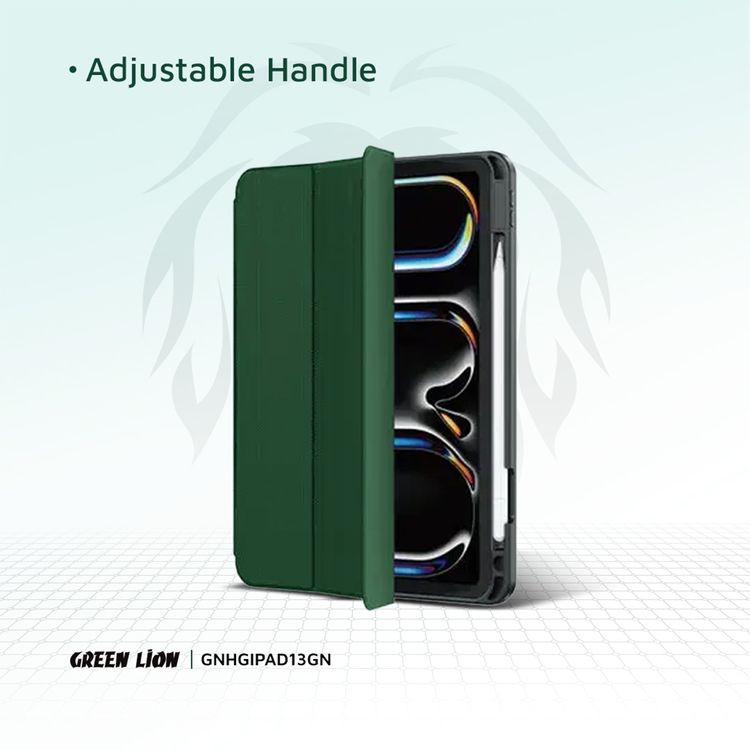 Green Lion Hogo Premium Case with Pencil Holder for iPad Pro 13", Auto Wake, Ultra Slim Fit, Stable Tri-Fold Stand, Built-in Pencil Holder, Magnetic Smart Cover, Auto Sleep/Wake - Green