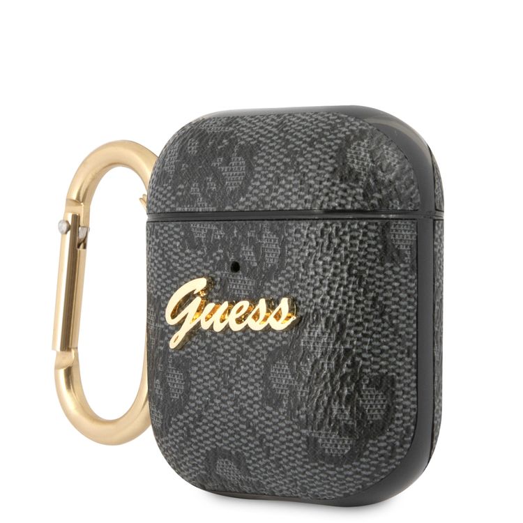 جراب سي جي موبايل من غيس من مادة بولي اليوريثان 4جي مع شعار سكريبت معدني لأجهزة ايربودز 1/2 مقاوم للخدش وغطاء ممتص للصدمات وحماية من السقوط مرخص رسميًا - رمادي