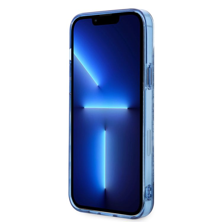 Guess PC/TPU IML Case With Double Layer Electroplated Camera Outline & Toile De Jouy - iPhone 14 - Blue