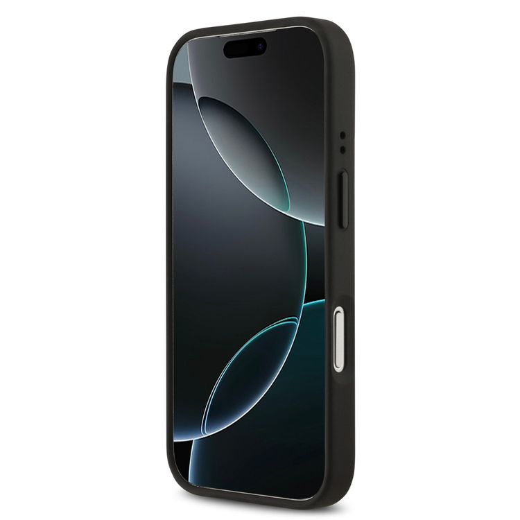 حافظة Lacoste MagSafe بغطاء من الجلد الصناعي مع شعار Monogramme وحامل كاميرا لهاتف iPhone 17 Pro، بتصميم نحيف، تغليف مستدام، حماية من السقوط، تصميم سهل التركيب - باللون الأسود