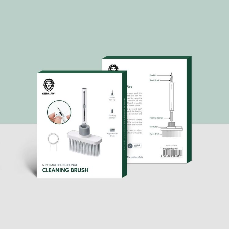 Green Lion 5 in 1 Multifunctional Cleaning Brush, High-Density Brush, Flocking Sponge, Metal Pen Tip - White 