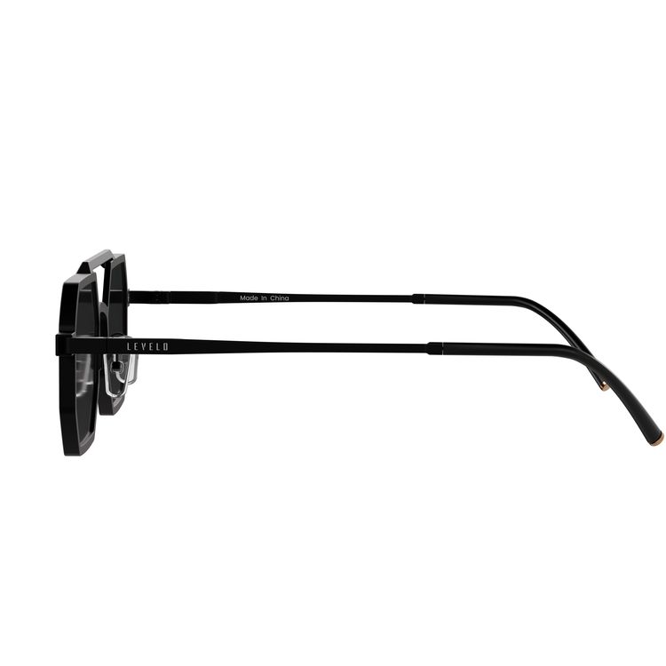 نظارات Levelo Floro UV-Guard مع حماية UV400، تصميم معدني أنيق، إطار معدني خفيف الوزن، مقاومة للخدش والصدمات، تصميم للجنسين - اللون الأسود
