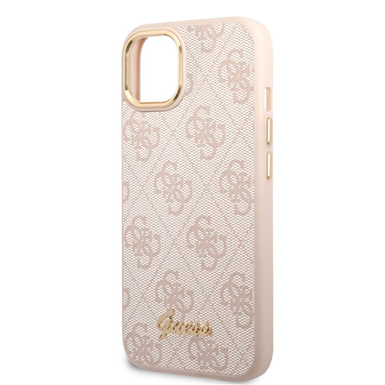 Guess PC/TPU 4G PU Case with Metal Camera Outline & Buttons iPhone 14 Plus Compatibility - Pink