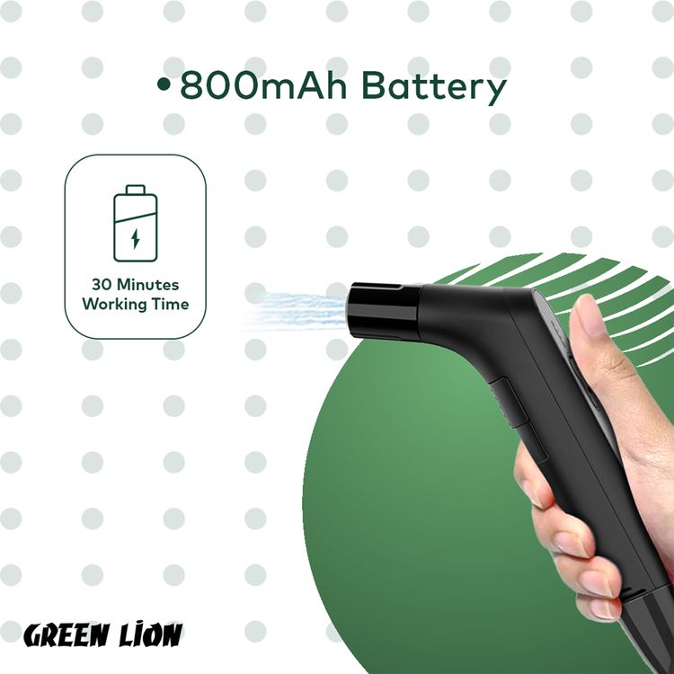Green Lion Compact Bidet Sprayer for Travel with 800mAh Battery Capacity, Type-C Charging Port, 2-3 Hours Charging Time, 30 Minutes Working Time, 1.2m Hose Length - Black
