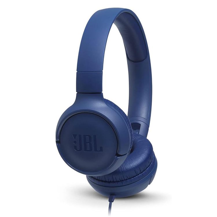 JBL TUNE 500 Wired On-Ear Headphones with Built-in Microphone, Pure Bass Sound, Lightweight and Foldable Design, 1-Button Remote/Mic - Blue