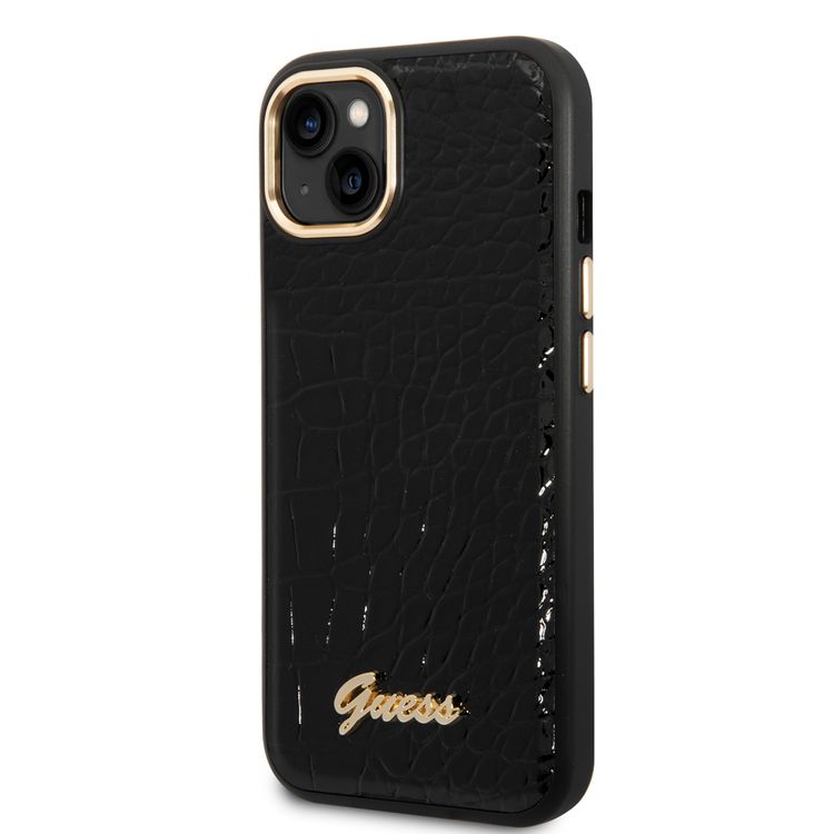 Guess PU Croco Case with Metal Camera Outline, Latest Design iPhone 14 Plus Compatibility - Black