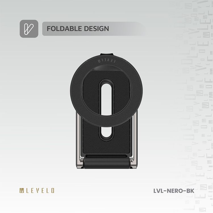 Levelo Nero MagSafe Car Holder & Selfie Stick with Foldable Design, N52 Magnet, Adjustable Angle, Strong Suction Type, Universal Compatibility - Black