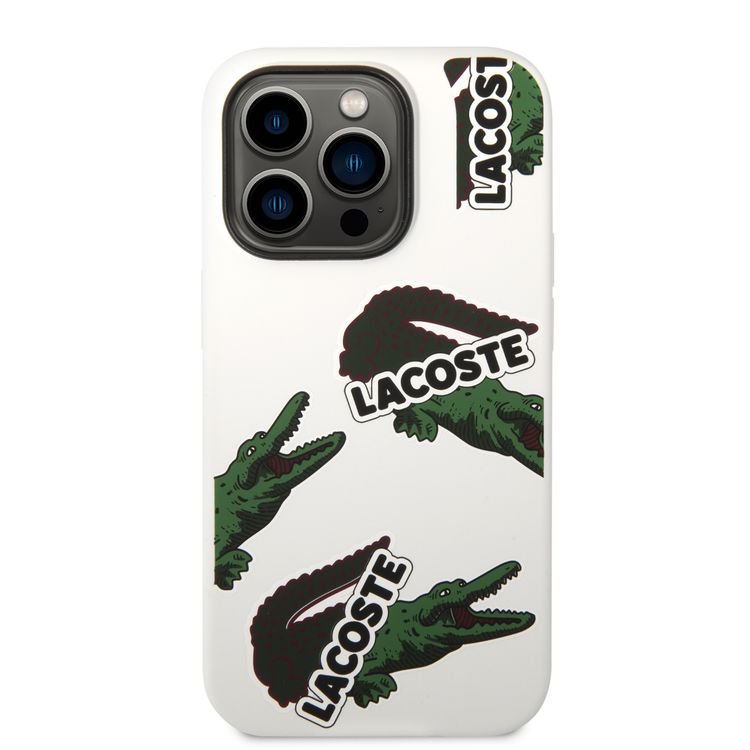 Lacoste Hard Case Liquid Silicone / Microfiber Allover Pattern Compatible with iPhone 14 Pro - White
