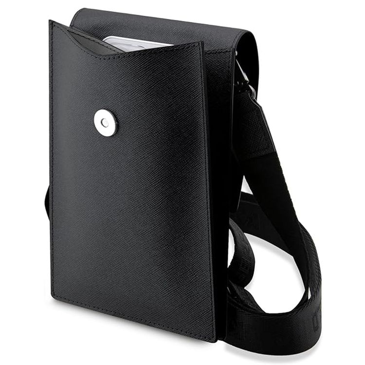 Karl Lagerfeld Saffiano Phone Pouch with K&C NFT Logo, Adjustable Shoulder Strap, Multiple Compartments, 3 Card Slots, Water Resistant - Black