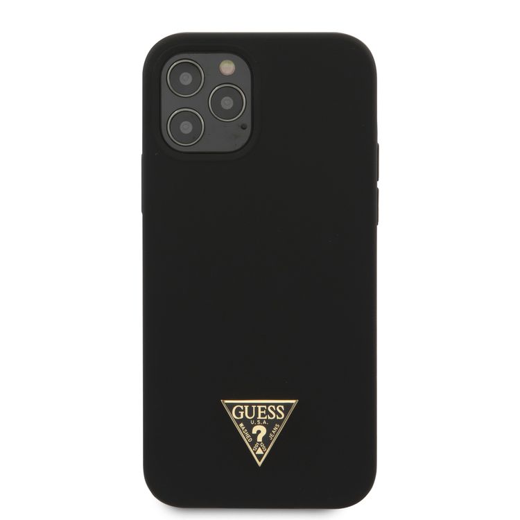 Guess Liquid Silicone Case w/ Metal Logo for iPhone 12 / 12 Pro (6.1") - Black