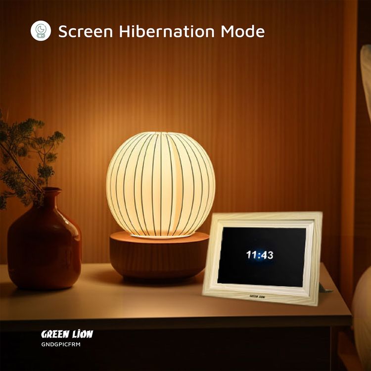 Green Lion Digital Picture Frame with Touch Screen Display, 10.1" IPS Screen Size, 1GB RAM, TF Card Support Up to 32GB, JPG, PNG & HEIC Picture Format Support - Wooden