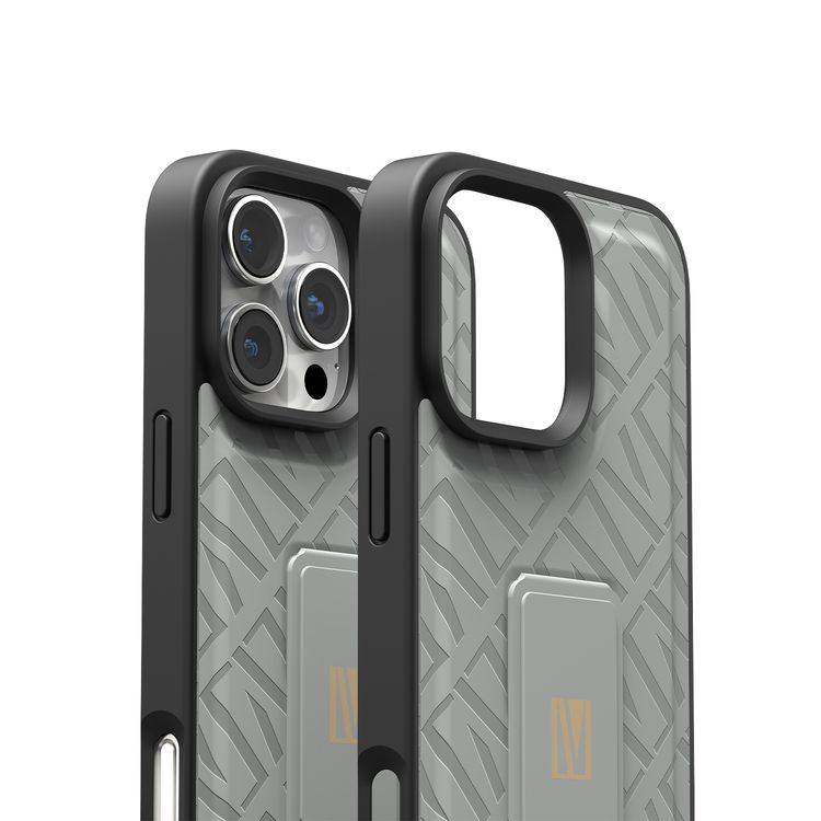 كفر حماية ليفيلو مورفيكس كويرو بمسند لهاتف آيفون 16 برو ماكس، قبضة مدمجة، سهل التركيب، زوايا مقاومة للصدمات - رمادي