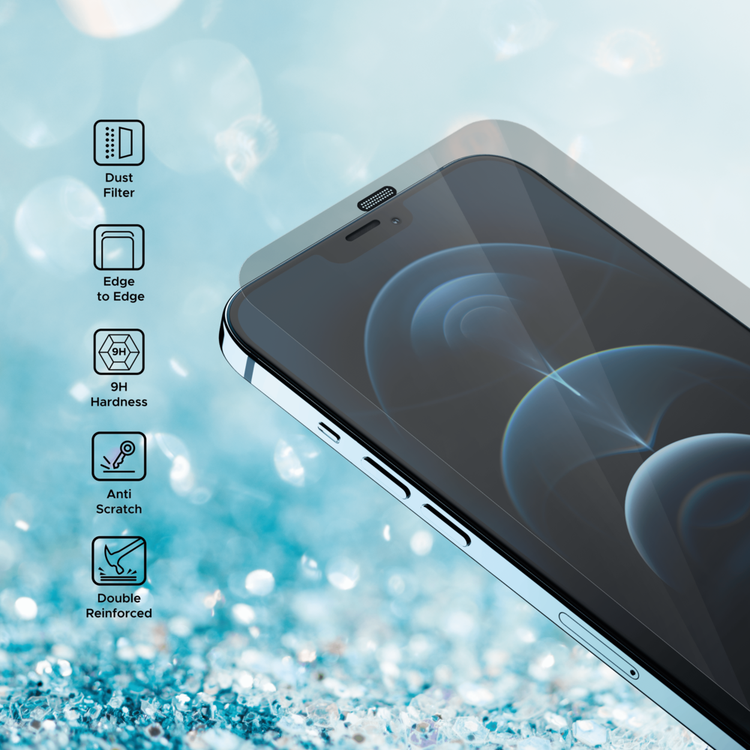 واقي شاشة ليبرتي جارد كامل الحواف المستديرة لهاتف iPhone 12 Pro Max مع فلتر للغبار، مضاد لبصمات الأصابع، معزز بشكل مزدوج - شفاف