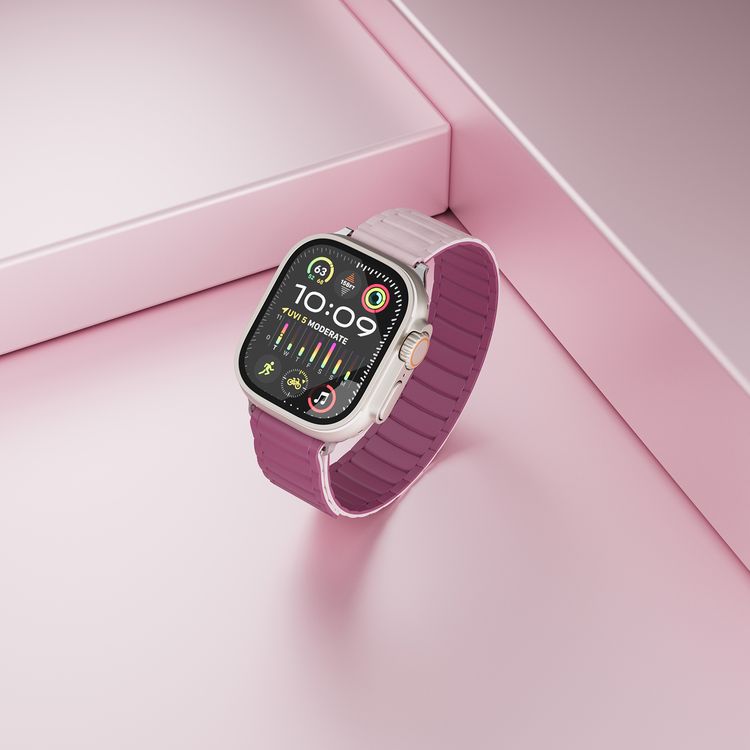 Levelo Stella Silicone Watch Strap with Magnets, Compatible with 49/46mm Smartwatches & Apple Watch SE, Series 9, 8, 7, 6, 5, Dual-Color Wearable, Hypoallergenic Material, Easy Snap-On, Sweat-Resistant, Water-Resistant - Pink / Burgundy