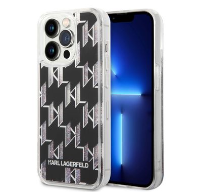 Karl lagerfeld Liquid Glitter Case Monogram Pattern & Multicolor Glitter iPhone 14 Pro Compatibility - Silver