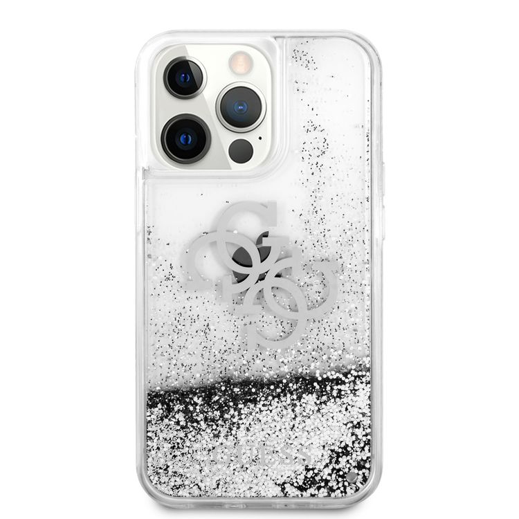 CG MOBILE Guess Liquid Glitter Case with 4G Electroplated Logo Compatible for iPhone 13 Pro (6.1") Anti-Scratch, Easy Access to All Ports, Shock Absorption