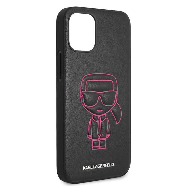 Karl Lagerfeld PU Leather Case Ikonik Outline Embossed and Metal Logo for Apple iPhone 12 Mini (5.4 ) - Pink