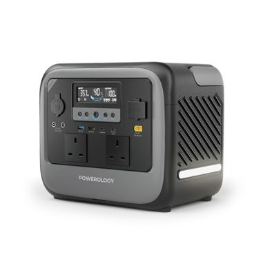 Powerology Pater II Portable Power Station with 700W Rated Power, 1400W Peak Power, 472.5Wh Battery Capacity, 230V Voltage, 350W Max Solar Input, PD 100W Max USB-C Output, 15W Wireless Output, 120W Max Car Port Output, 2x AC Outlets, Power Monitoring Display, Built-in Safeguards - Gray