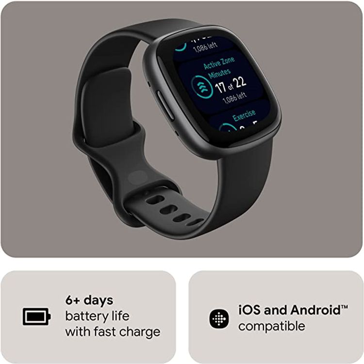 Fitbit Versa 4 Fitness Aluminum Wristband with Heart Rate Tracker - Black/Graphite Aluminum