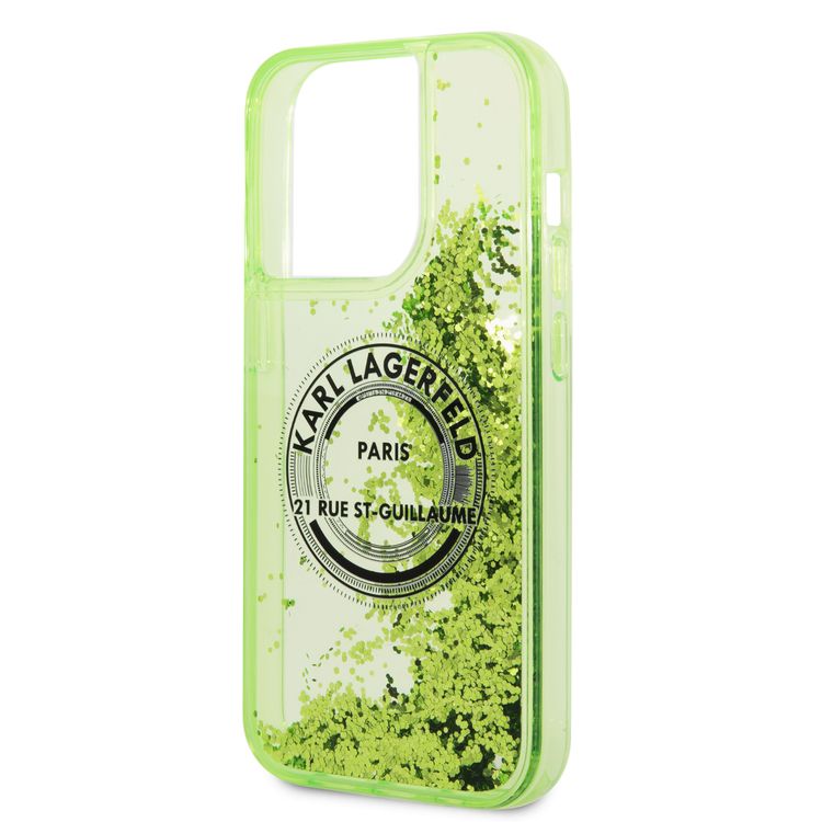 Karl Lagerfeld Liquid Glitter Case Silicone Round RSG Logo Ultra-Thin iPhone 14 Pro Max Compatibility - Yellow