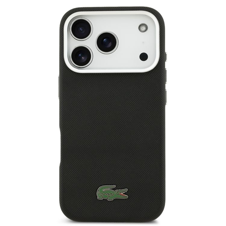 Lacoste MagSafe HC Iconic PU Pique Fabric Case for iPhone 17 Pro, Easy Snap-On, Slim Profile, Slim Profile, Durable Material - Black