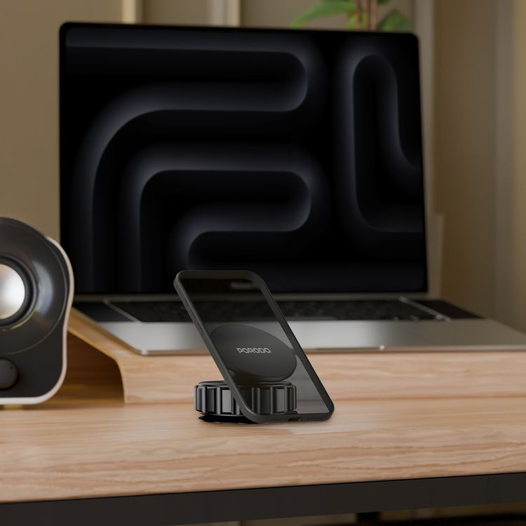 Porodo Multi-Surface Vacuum Suction Phone Holder with Adjustable Viewing Angle & 360° Rotation, Compatible with 4.7"-6.9" Phones, ABS & TPU Material, Double-Layer N52 Magnets - Black
