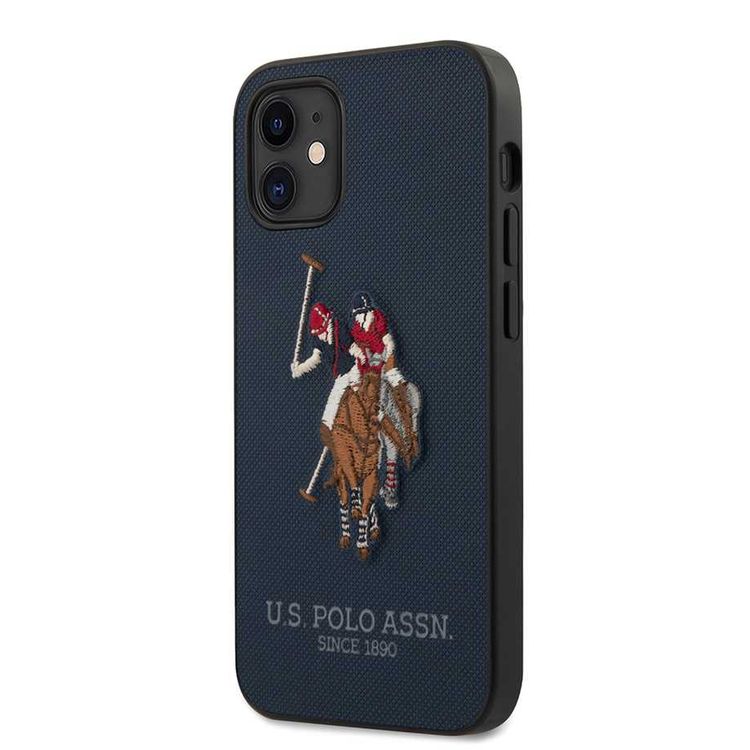 CG MOBILE U.S. Polo Assn. PU Hard Case Polo Embroidery for iPhone 12 Mini ( 5.4" ) Scratches Resistant Back Cover, Suitable with Wireless Chargers Officially Licensed Navy Blue