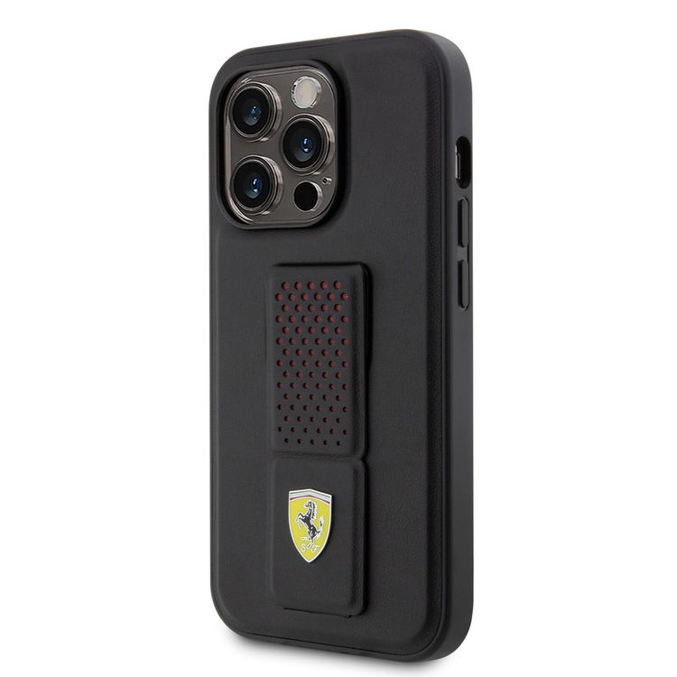 Ferrari iPhone 15 Pro For Gripstand Case with Perforated Pattern - Black