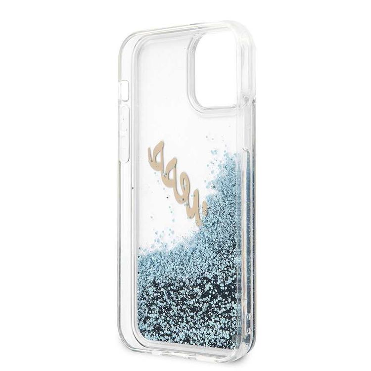CG MOBILE Guess Liquid Glitter Script Hard Phone Case Compatible for iPhone 12 Pro Max (6.7") Shock Resistant Mobile Case Officially Licensed - Vintage Blue